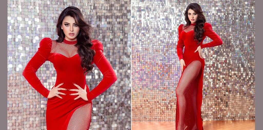 Urvashi Rautela Thigh High Slit Cut Dress