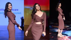 Kashika Kapoor's Brown Dress with a Plunging Neckline