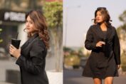 Anjali Arora in Hot Black Blazer Dress