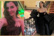 Giorgia Andriani In Manish Malhotra's Black Strapless Dress
