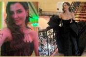 Giorgia Andriani In Manish Malhotra's Black Strapless Dress
