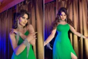 Urvashi Rautela in 'queen of hearts' in a green slit outfit