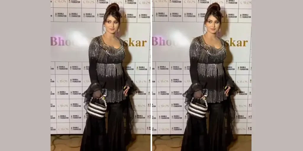 Urvashi Rautela in a whopping 80 lakhs black and silver shimmery slit co-ord outfit